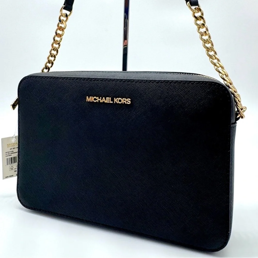 Michael Kors Large Jet Set Item EW Chain Xbody Crossbody Bag Black/Gold